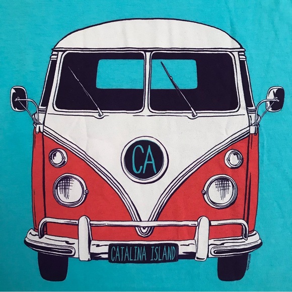 Catalina Island Van Life Graphic Tee NEW Womens Size Small Blue VW Bus Retro - Picture 2 of 6